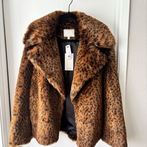Joie Leopard Print Faux Fur Jacket